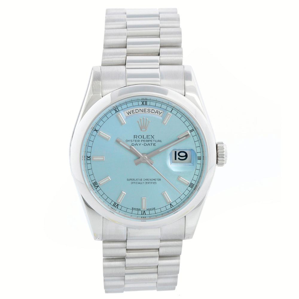 Rolex President Day-Date Platinum Men's Watch 118206 Glacier Blue Dial