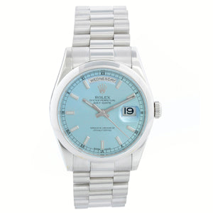 Rolex President Day-Date Platinum Men's Watch 118206 Glacier Blue Dial