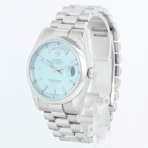 Rolex President Day-Date Platinum Men's Watch 118206 Glacier Blue Dial