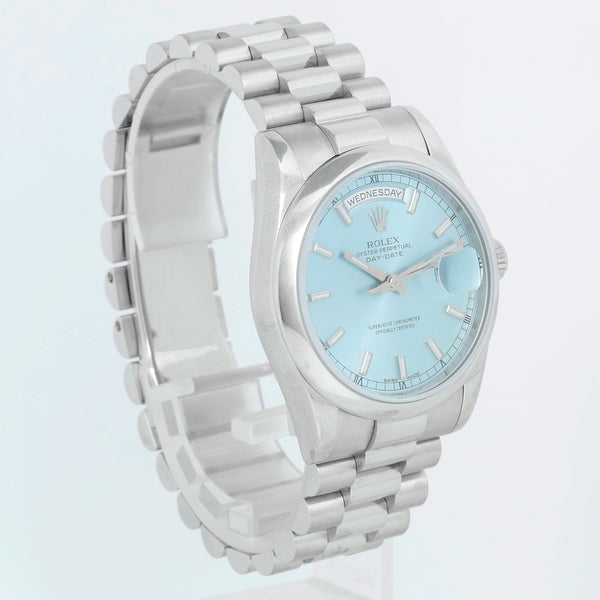 Rolex President Day-Date Platinum Men's Watch 118206 Glacier Blue Dial