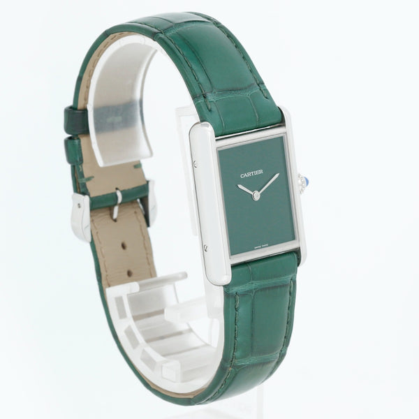 Cartier Large Steel Tank Must Watch Green Cordes de Marseille Watch Ref. WSTA0056