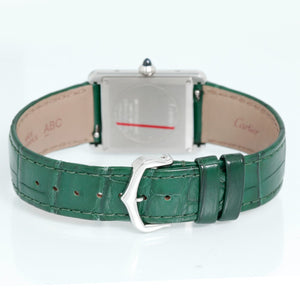 Cartier Large Steel Tank Must Watch Green Cordes de Marseille Watch Ref. WSTA0056