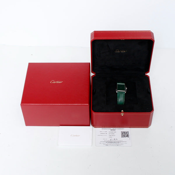 Cartier Large Steel Tank Must Watch Green Cordes de Marseille Watch Ref. WSTA0056