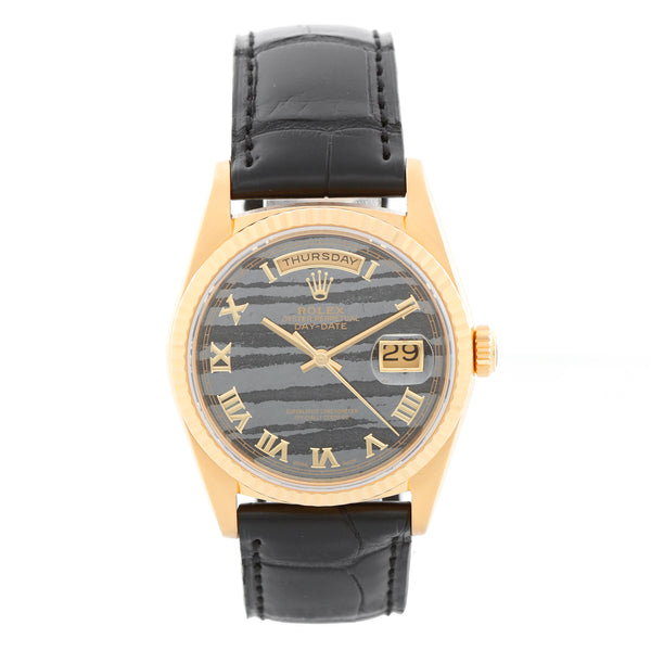 Rolex Day-Date President 18K Gold Ferrite Dial On Strap Watch 18238