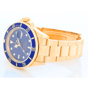 Collectible Rolex Submariner 18k Gold Men's Watch 16618 Blue Dial