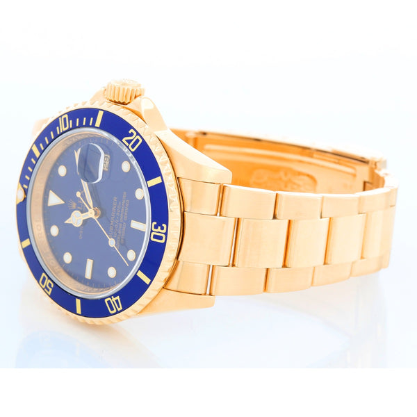 Collectible Rolex Submariner 18k Gold Men's Watch 16618 Blue Dial