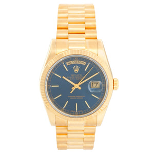 Rolex President Day-Date Men's 18k Yellow Gold Watch Blue Dial  118238
