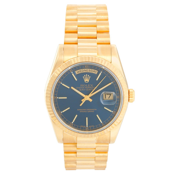 Rolex President Day-Date Men's 18k Yellow Gold Watch Blue Dial  118238