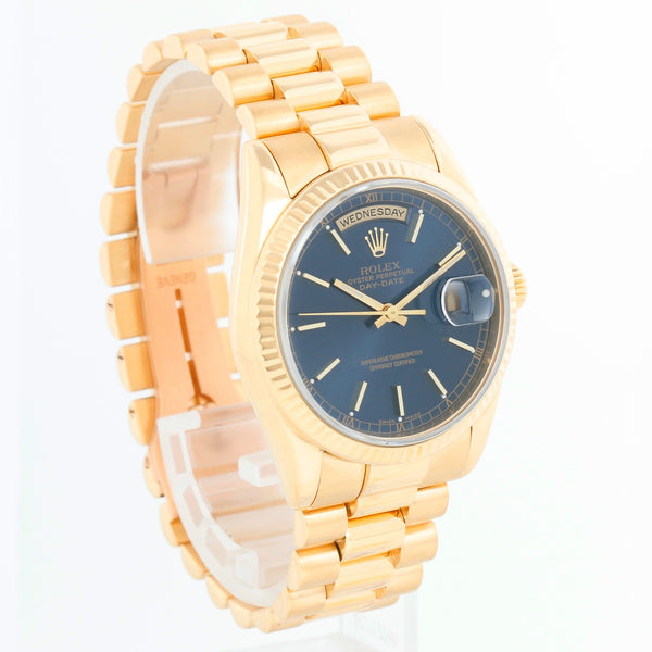 Rolex President Day-Date Men's 18k Yellow Gold Watch Blue Dial  118238