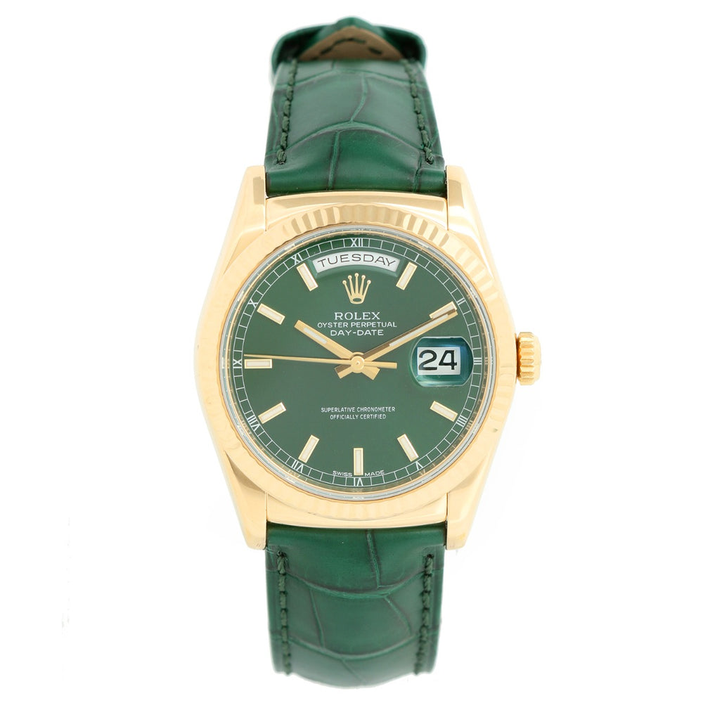 Rolex Day-Date Green President 18K Yellow Gold Men's Watch 118138
