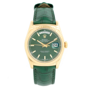Rolex Day-Date Green President 18K Yellow Gold Men's Watch 118138