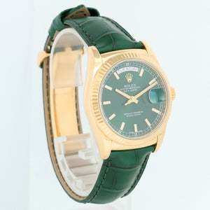 Rolex Day-Date Green President 18K Yellow Gold Men's Watch 118138