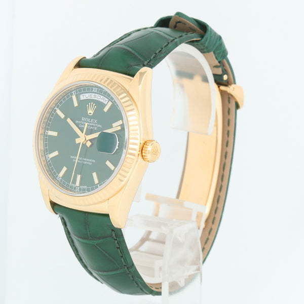 Rolex Day-Date Green President 18K Yellow Gold Men's Watch 118138