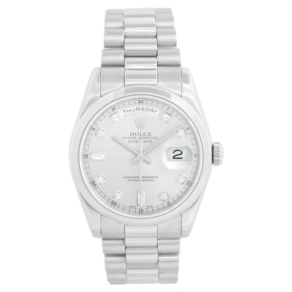 Rolex President Day-Date Platinum Men's Watch 118206 Silver Dial