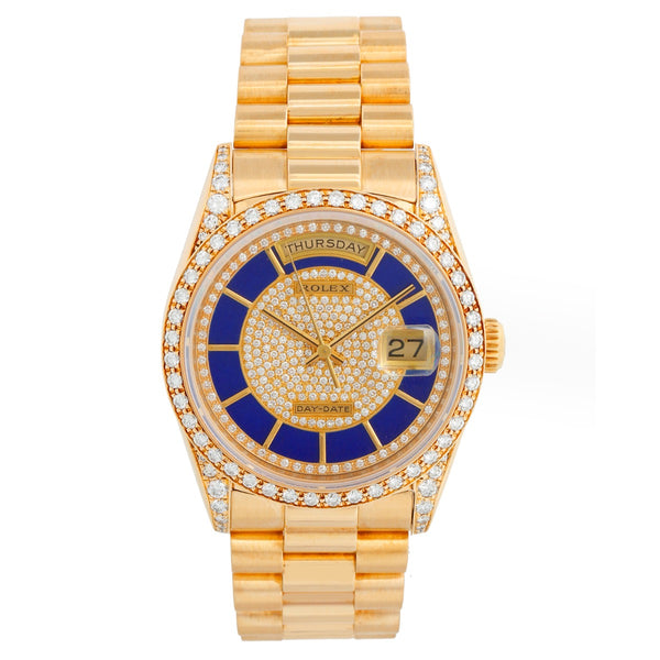 Rolex President Day-Date Men's 18k Gold Watch  Rolex Lapis Diamond Dial 18388