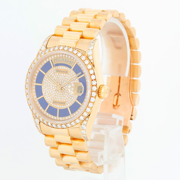 Rolex President Day-Date Men's 18k Gold Watch  Rolex Lapis Diamond Dial 18388
