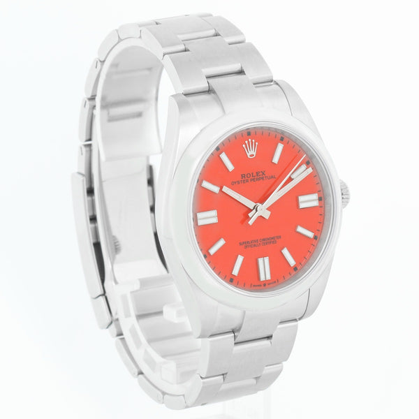 Rolex Oyster Perpetual Men's 41mm Coral Red Stainless Steel 124300