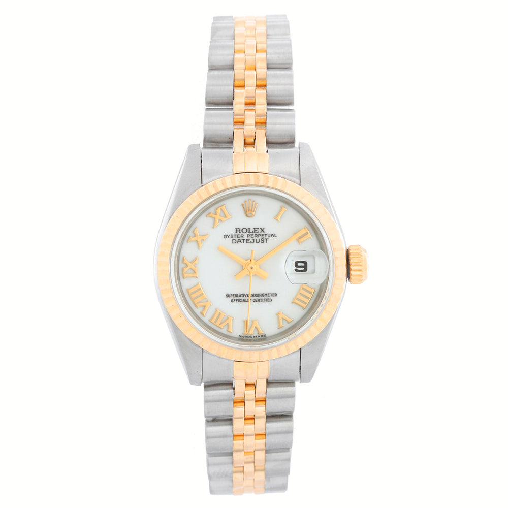 Rolex Ladies 2-Tone Datejust Watch 69173 White Roman Dial