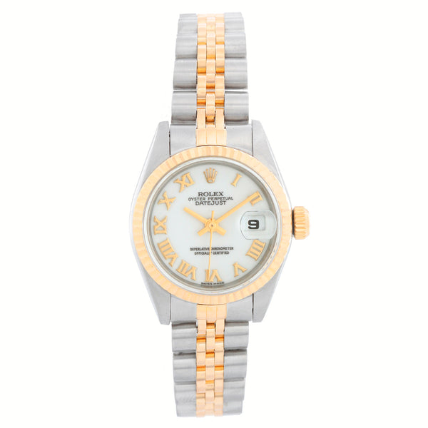 Rolex Ladies 2-Tone Datejust Watch 69173 White Roman Dial