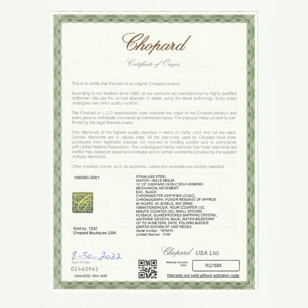 Chopard Mille Miglia Chronograph Men's Steel Watch 8580