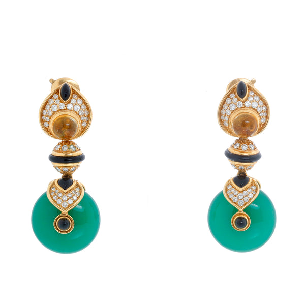 Marina B Diamond, Chrysoprase, Citrine, Black Onyx, Gold Earrings
