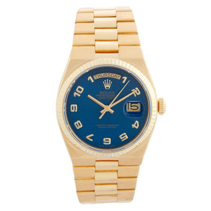 Rolex Oysterquartz President Day-Date Men's Blue Dial 18k Gold Watch 19018