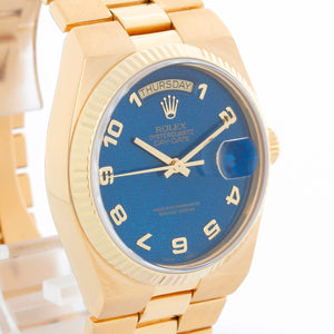 Rolex Oysterquartz President Day-Date Men's Blue Dial 18k Gold Watch 19018