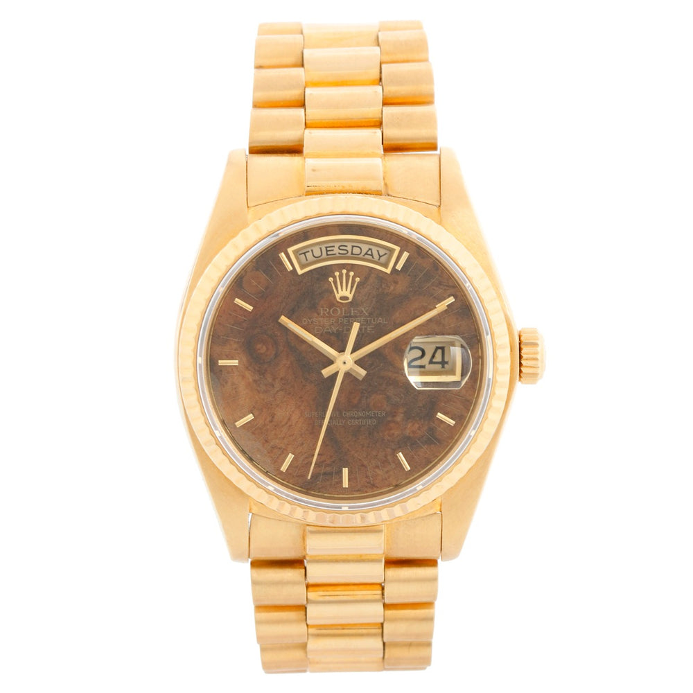 Rolex President Day-Date Men's 18k Gold Burwood Dial Watch 18038