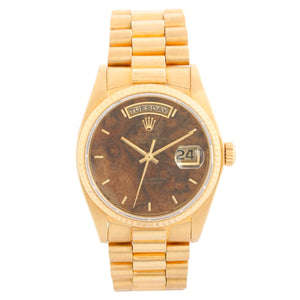 Rolex President Day-Date Men's 18k Gold Burwood Dial Watch 18038