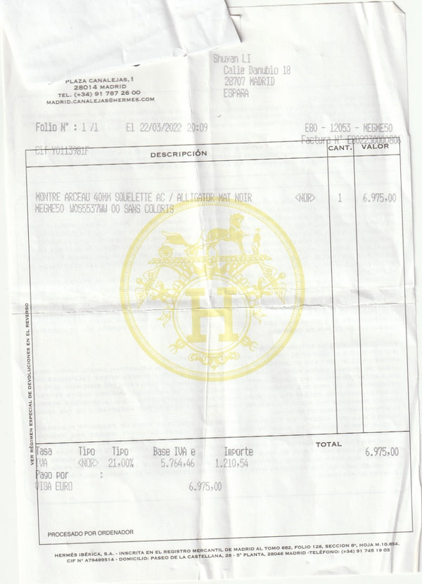 Hermes Arceau Skerret Automatic TGM 40mm Mens Watch  AR2.710