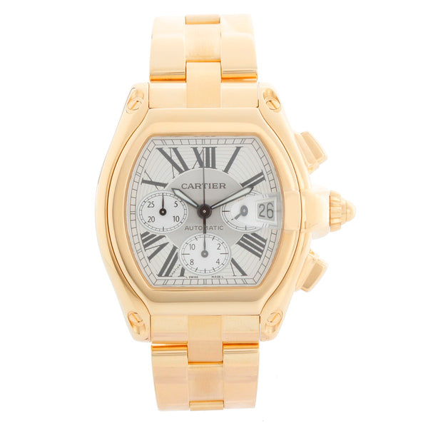 Cartier Roadster Chronograph 18k Yellow Gold Silver Dial Men's Watch 2619