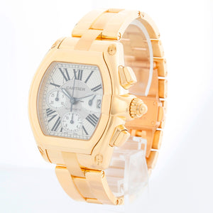 Cartier Roadster Chronograph 18k Yellow Gold Silver Dial Men's Watch 2619