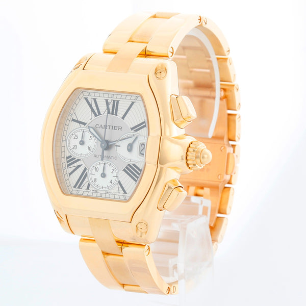 Cartier Roadster Chronograph 18k Yellow Gold Silver Dial Men's Watch 2619