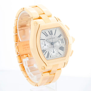 Cartier Roadster Chronograph 18k Yellow Gold Silver Dial Men's Watch 2619