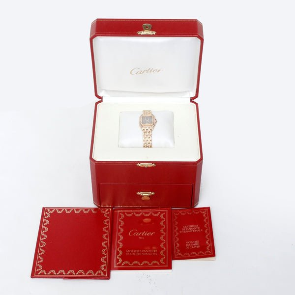 Cartier Panther Ladies 18k Yellow Gold Pave Diamond & Tahitian Mother of Pearl Watch WF3072FF 1280