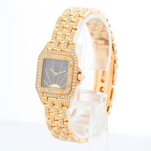 Cartier Panther Ladies 18k Yellow Gold Pave Diamond & Tahitian Mother of Pearl Watch WF3072FF 1280