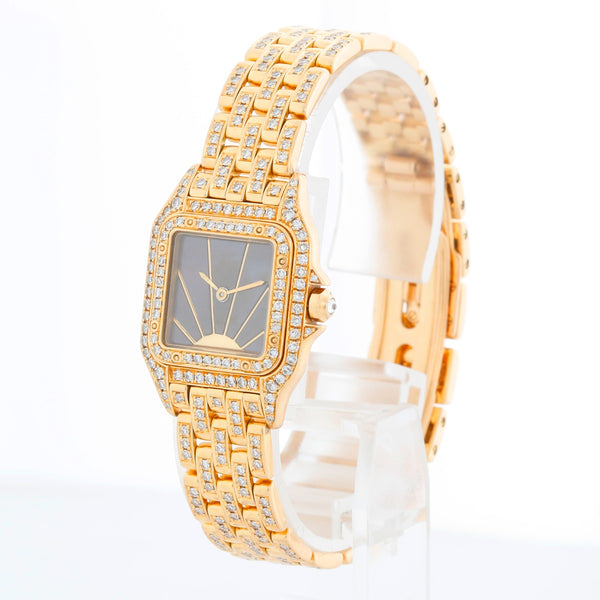 Cartier Panther Ladies 18k Yellow Gold Pave Diamond & Tahitian Mother of Pearl Watch WF3072FF 1280