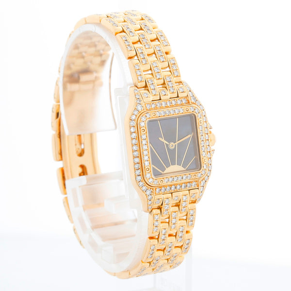 Cartier Panther Ladies 18k Yellow Gold Pave Diamond & Tahitian Mother of Pearl Watch WF3072FF 1280