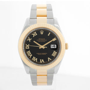 Rolex Datejust II 2-Tone 41mm 116333 Black Roman Dial Watch