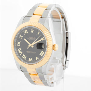 Rolex Datejust II 2-Tone 41mm 116333 Black Roman Dial Watch
