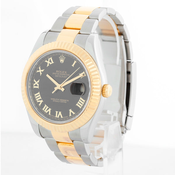 Rolex Datejust II 2-Tone 41mm 116333 Black Roman Dial Watch
