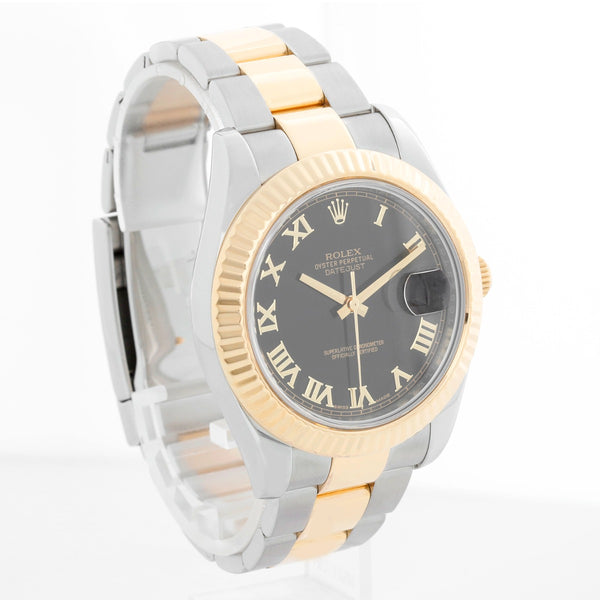 Rolex Datejust II 2-Tone 41mm 116333 Black Roman Dial Watch