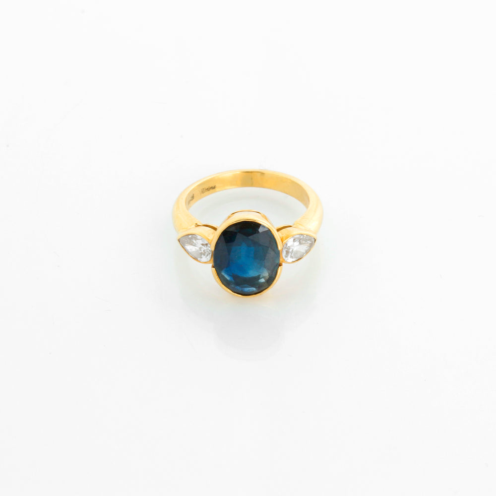 18K Yellow Gold Australian Blue Sapphire Ring Size 5
