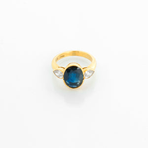 18K Yellow Gold Australian Blue Sapphire Ring Size 5