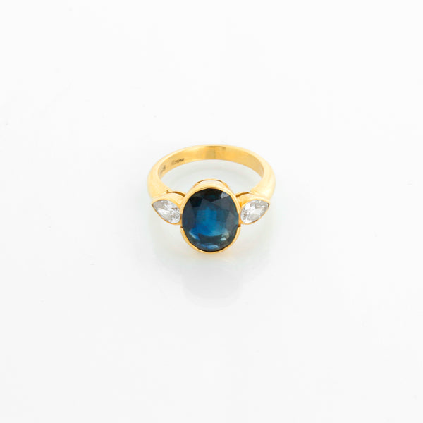 18K Yellow Gold Australian Blue Sapphire Ring Size 5