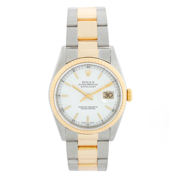 Rolex Datejust Men's White Stick Dial 2-Tone Watch 16233