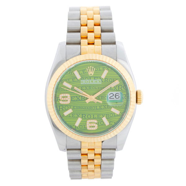 Rolex Datejust Men's 2-Tone Green Wave Diamond Dial Watch 116233