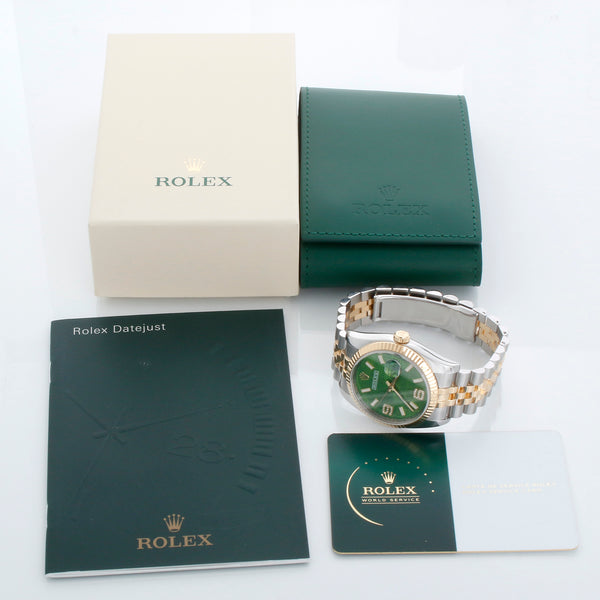Rolex Datejust Men's 2-Tone Green Wave Diamond Dial Watch 116233