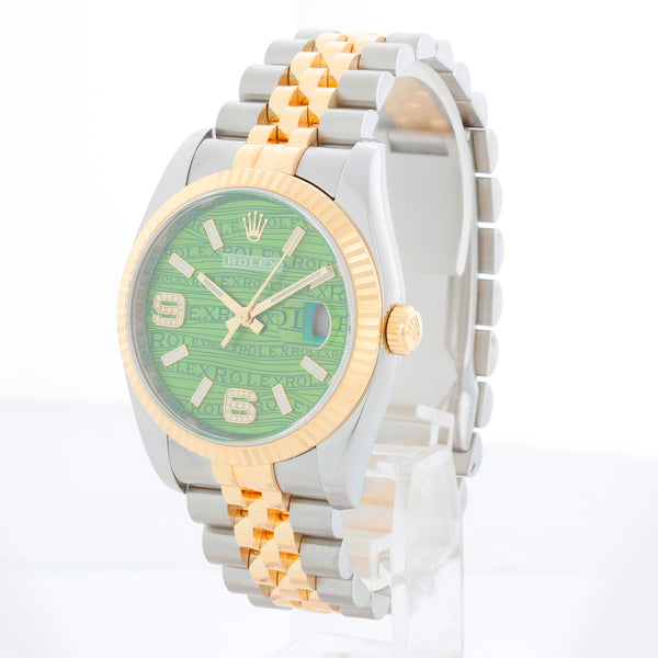 Rolex Datejust Men's 2-Tone Green Wave Diamond Dial Watch 116233