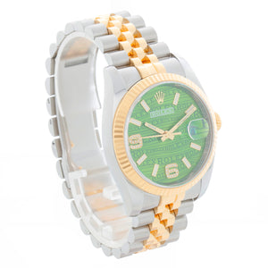 Rolex Datejust Men's 2-Tone Green Wave Diamond Dial Watch 116233